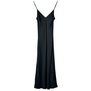 CALI by Cali Dreaming Vaea Black Satin Adjustable Strap Slip Midi Dress
